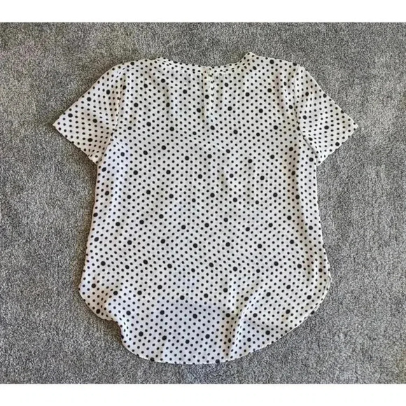 Loft Black White Star Print Polka Dot Short Sleeve Chiffon Top Size Small Flowy - Picture 2 of 4